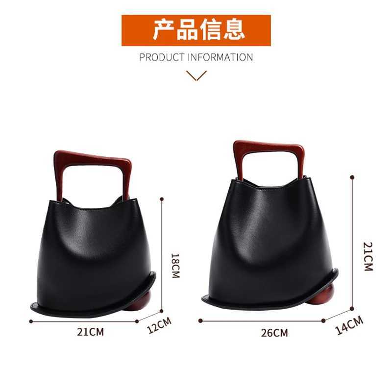 High-grade Vintage Leather Wooden Handle Bucket Bag New Irregar Niche Design Bag Casual rything Y251121
