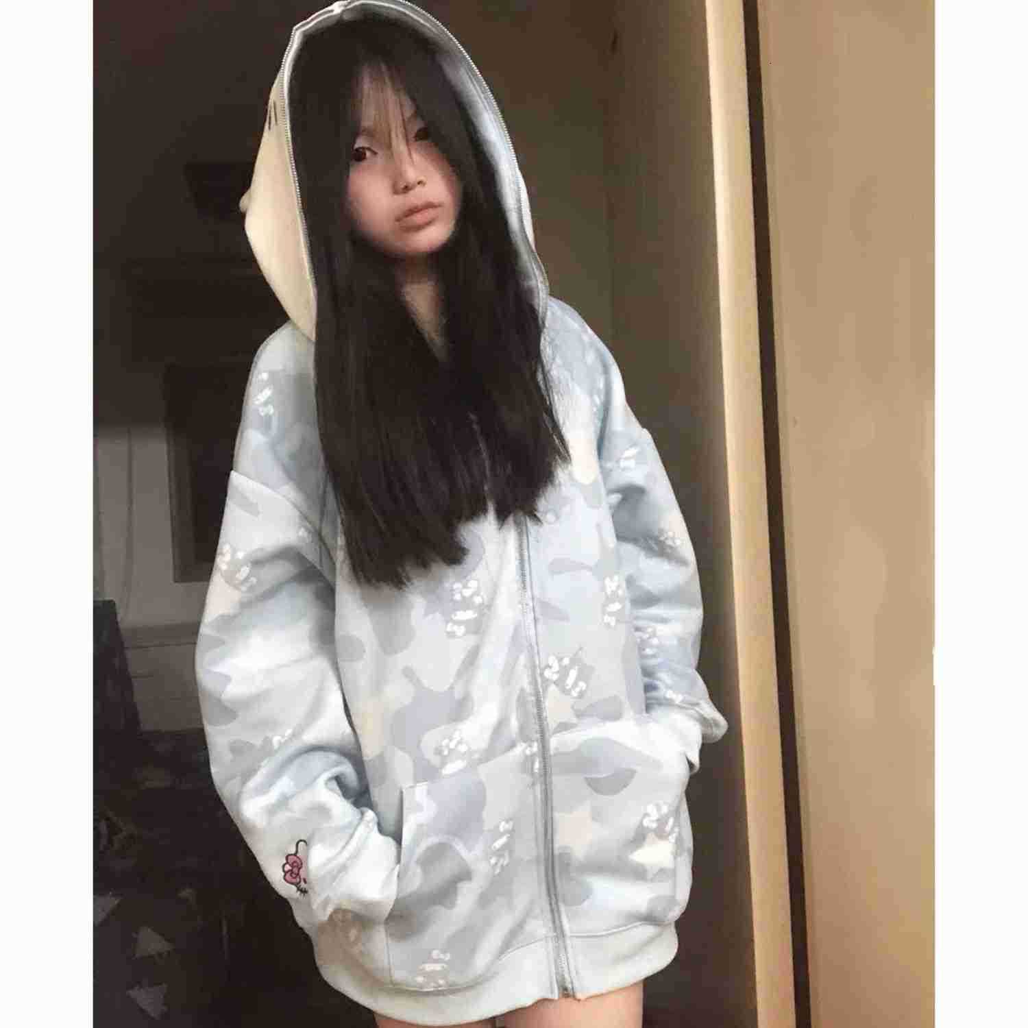 Sanrio Imitation Cotton Milk Silk Autumn Winter College Style Cardigan Zipper Hooded Sweatshirt Women Long Sleeve Loose Coat H251121