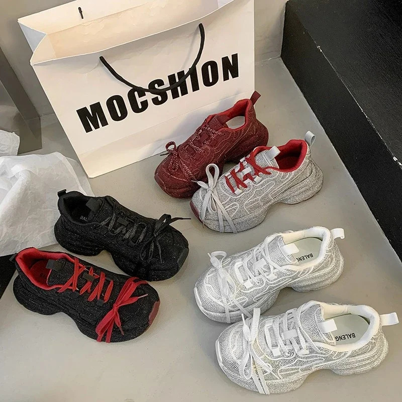 Top Quality Sneakers Women Skate Shoes Rhinestone Loafers Platform Fashion Shiny Womens Casual Crystal Sneaker 251121