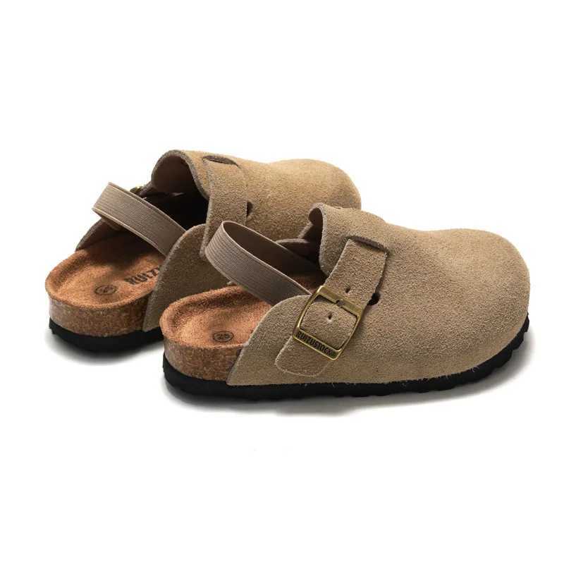 Kidmi New Kids Suede Clogs Slippers Toddler Clogs Boys Girls Sandals Cork Adjustable Buckle Mules Cute Home Children SlippersW251121