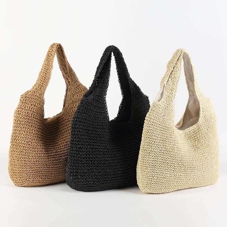 Fashion Women Shoulder Paper Woven Female Handbags Large Capacity Summer Beach Straw Bags Casual Tote Purses 2022