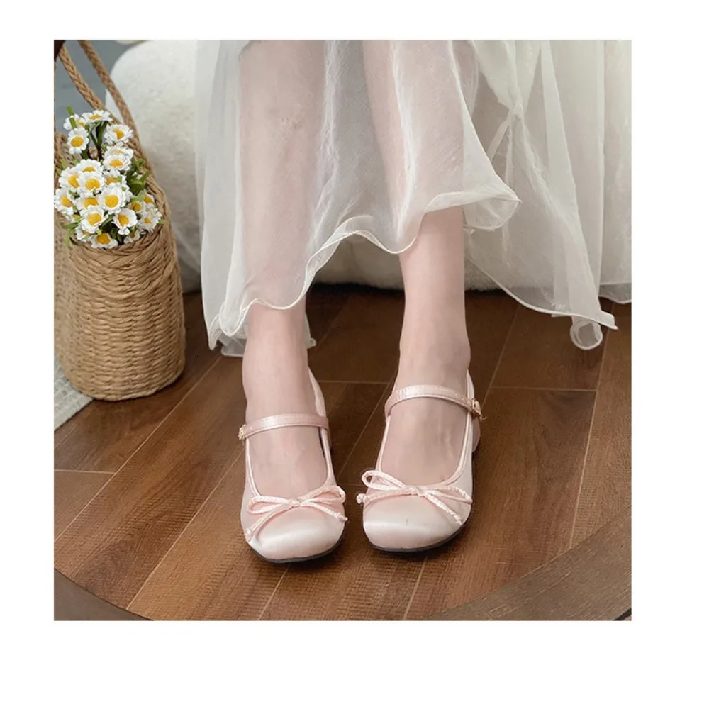 Spring Autumn Thick Heel Pink Shoes Elegant Bow Lolita College Girls High Heels Women Sandals zapatos de mujer mary jane shoes 251121