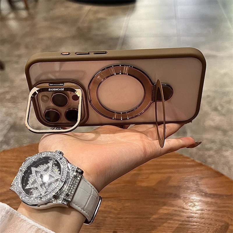 Luxury Magnetic Transparent Kickstand Stand Phone Case For iPhone 17 air 16 15 14 Plus 13 12 11 Pro Max Ring Holder Stand Cases Magsafe Shockproof Bum