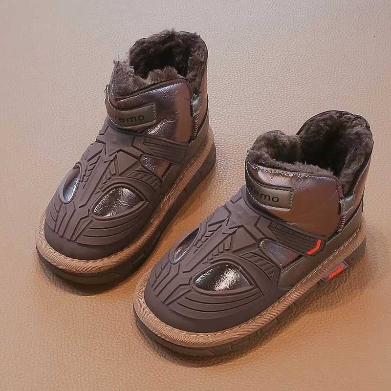 Boys Snow Boots Winter New Khaki Padded Thickened Warm Kids Cotton Shoes Black Leather Non-slip Childrens Big Cotton BootsW251121