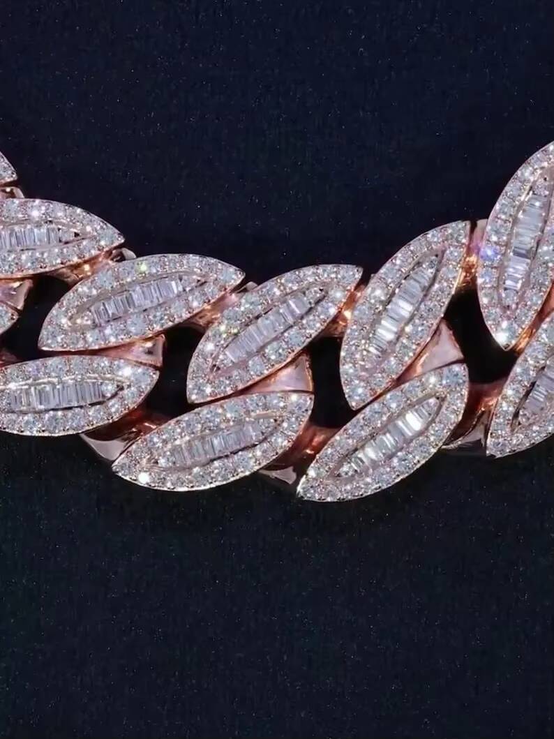 Iced Out Necklace with Baguette Round Cut VVS Moissanite Diamond Hip Hop Men Jewelry S925 18mm Moissanite Cuban Link Chain