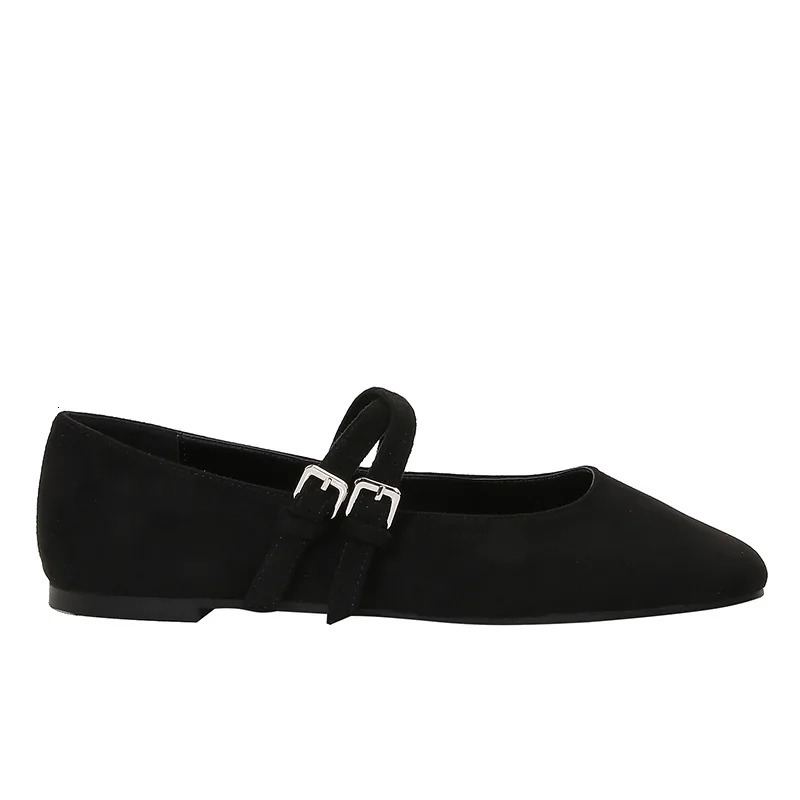 Black Cross Tied Satin Ballet Flats Women Fashion Square Toe Shallow Buckle Mary Jane Shoes Elegant Comfort ner 251121