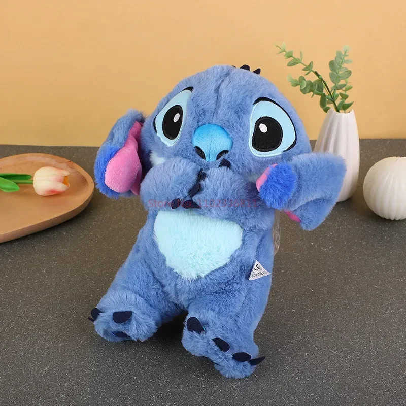Disney 28cm Disney Stitch Anime Plush Doll With Lighting Music Airbag Kawaii Appease Toy Baby To Soothe Sleep Peluche For Kids Gift W20250421