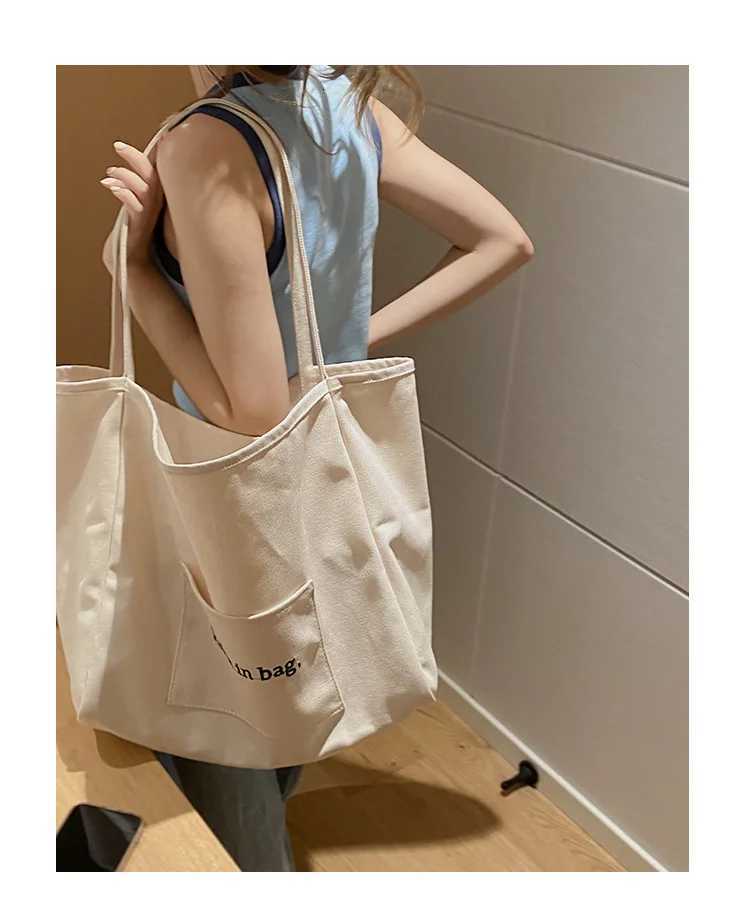 Women Canvas Shoulder Bag Ladies Casual Handbag Tote Bag Large Capacity Cotton Reusable Eco-friendly Shopping Beach BagT251121