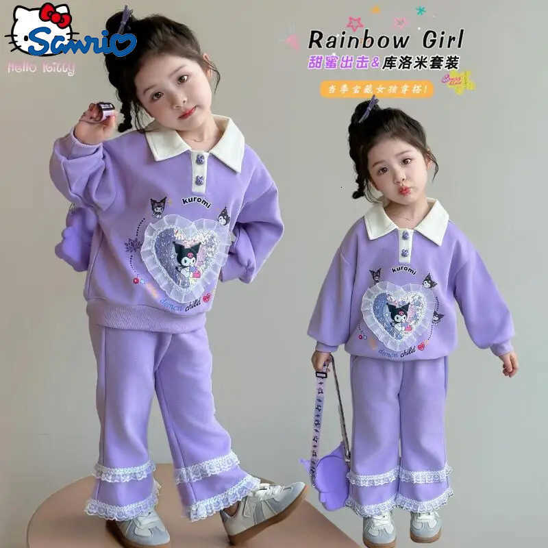 Sanrio Anime New Girls Fashion Clothes Kids Kuromi Spring Autumn Kawaii Printed Sweatshirts Cartoon Little Girls Sweet Pullover H251121