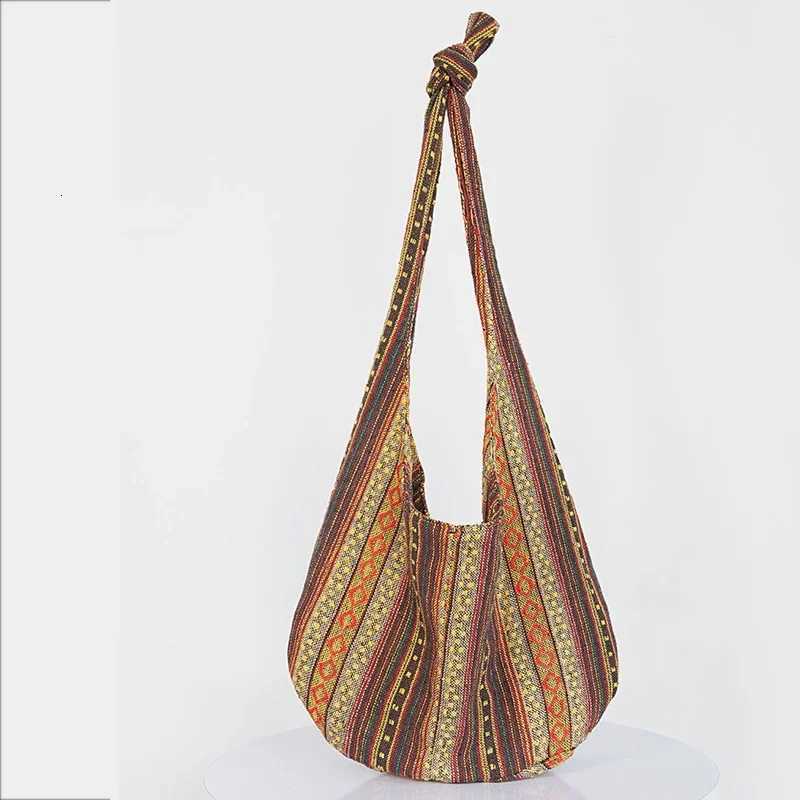 Contrast Color Printed Bohemian Ethnic Style Large Capacity Minimalist Womens Shoulder Crossbody Tote BagT251121