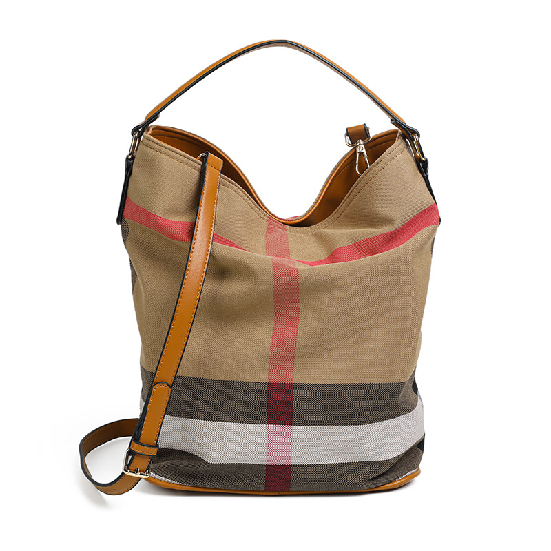 Luxury Bag 2025 new classic plaid canvas bucket bag, large capacity single shoulder cross body bag for women