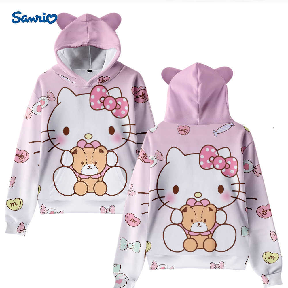 Sanrio 3D New Hello Kitty Cartoon Cute Kitty Cat Hoodie with Cat Ears for Adults and Children H251121