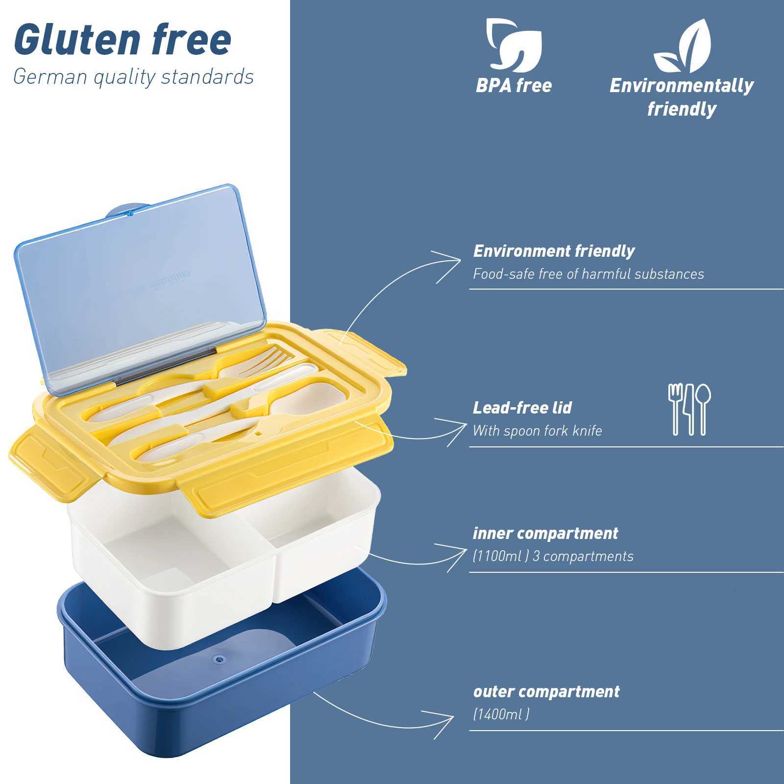 Portable Plastic Bento Lunch Box Leak-proof Microwave With Fork Spoon and Spoon Box Food Container School Travel Office PicnicM251121