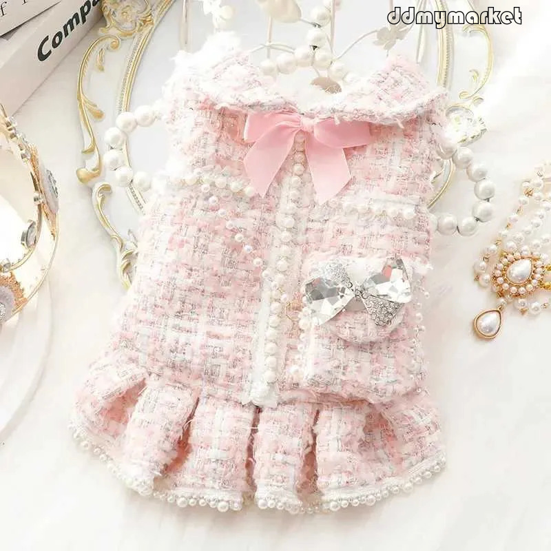 ddmymarket Pink Princess Dress - Winter Cat Clothes with Backpack Design flash sale | Christmas Dog Attire