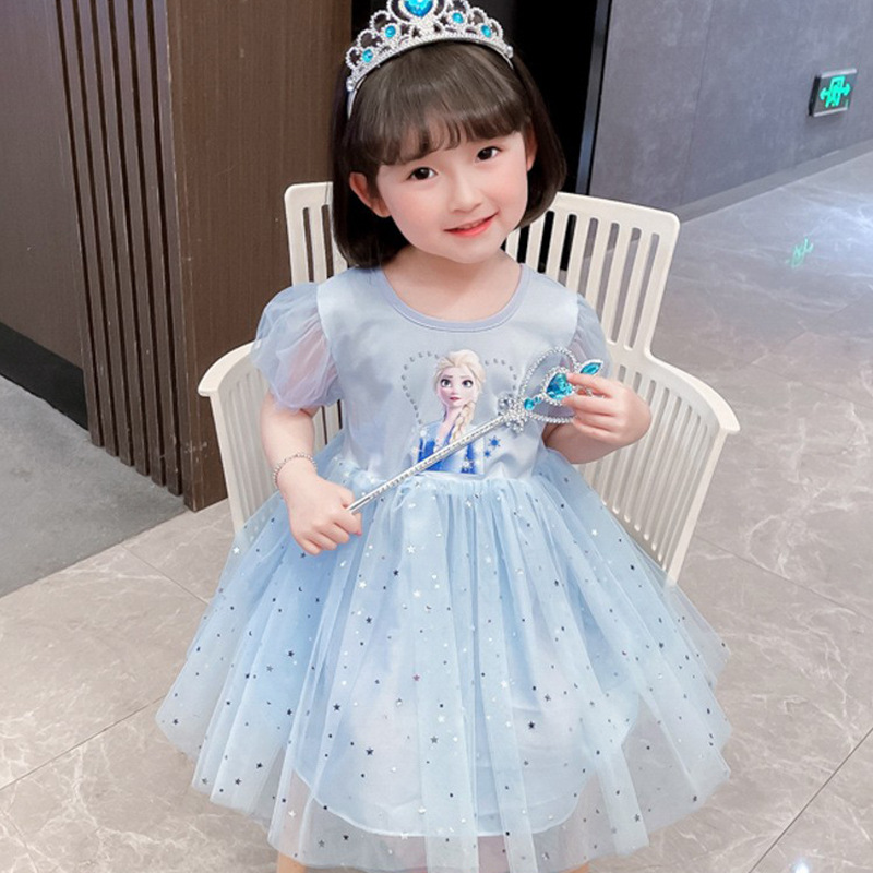 DISNEY kids designer clothes girls' dresses girls' Elsa princess dressFrozen summer children's rainbow dress baby Elsa dress