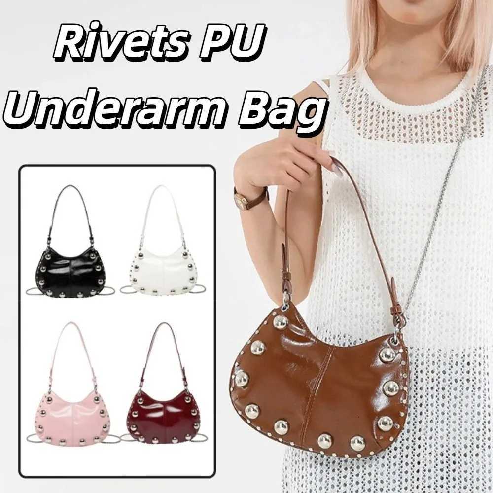 Cute Crossbody Bag Rivets PU Underarm Bag Small Pack Solid Color Punk Style Handbags Korean Style Brown Shoulder Bag GiftT251121