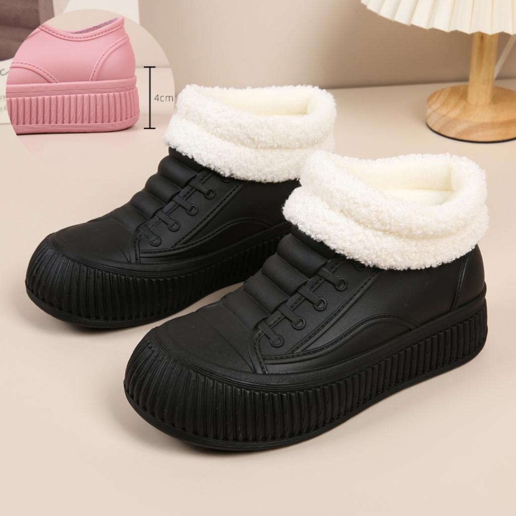 womens fashion rain boots womens thicksole heightboosting shoes womens versatile campingstyle winter boots fleecelined warm casual waterproof shoes