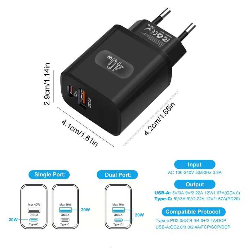 40W USB-C Fast Charger Adapter PD Wall Charger block PD QC 40 PPS Dual Port Type C Charger for iPhone Xiai Y251120
