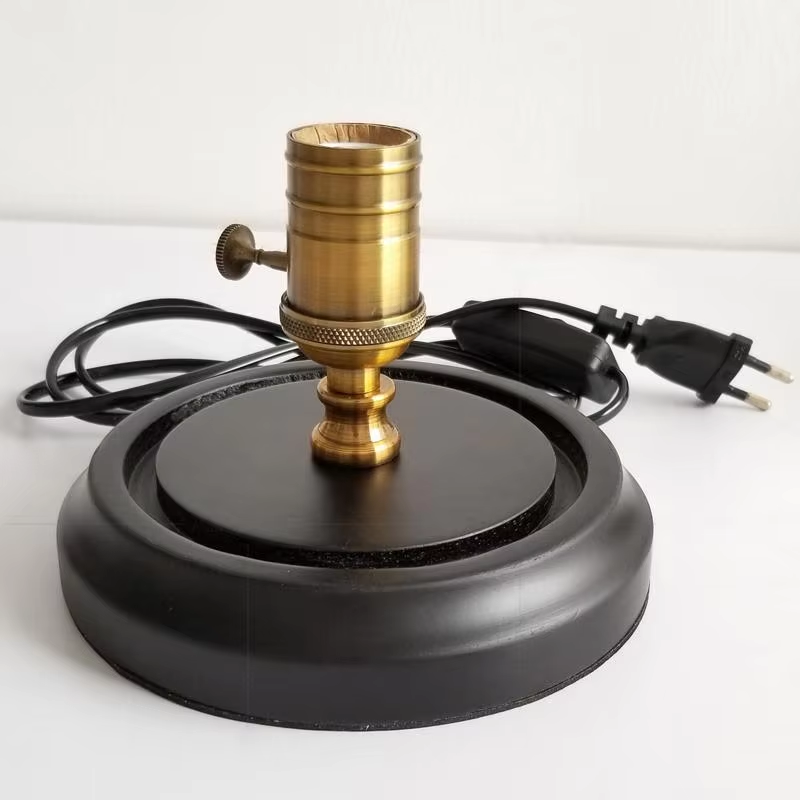 Retro Industrial Wooden Base Table Lamp - Versatile LED Lighting with Edison Bulbs and Glass Shades