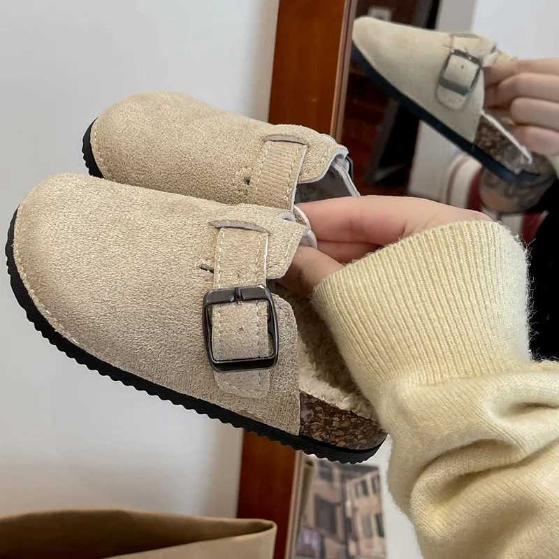 2025 Boys Girls Winter Warm Plush Cork Footbed Fur Clogs Slippers Lady Furry House Flats Cotton SlippersW251121