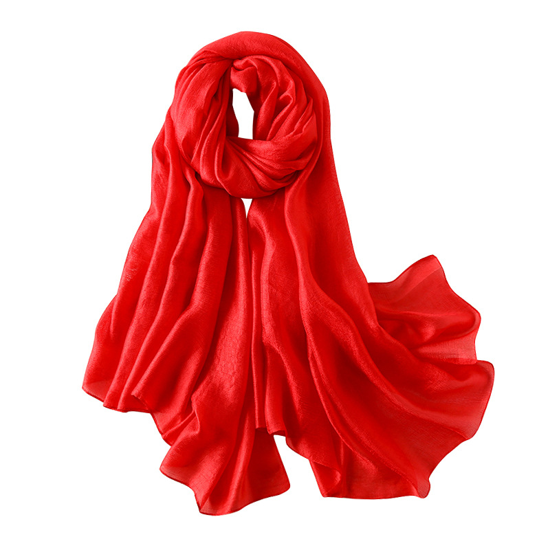 K463 New spring and summer linen feel pure color silk scarf versatile simple beach sunscreen shawl thin scarf gauze scarf