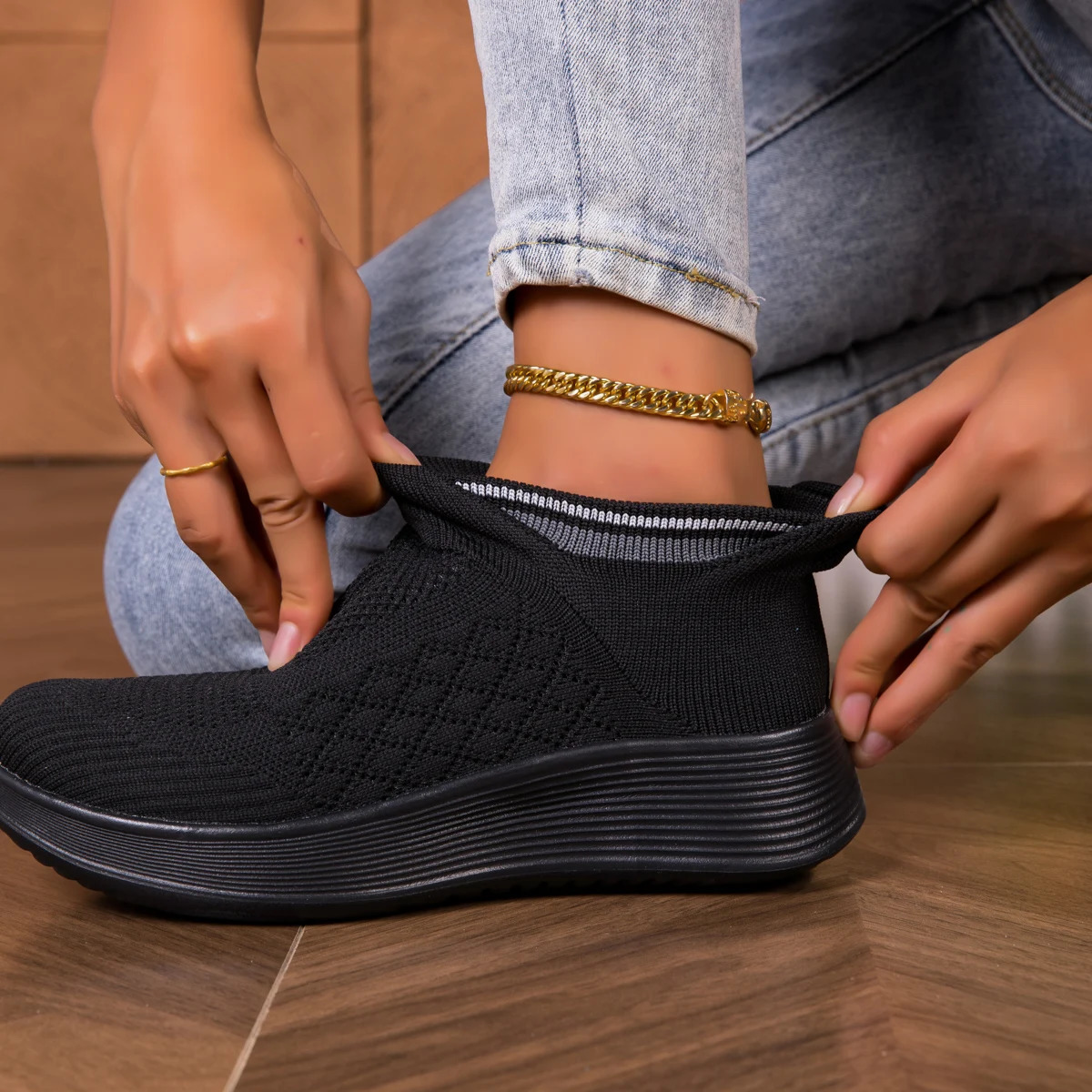 Womens Casual Sneakers Shoes Fashion Fly Knitting Breathable Mesh Elevator Slip On Unsiex Loafers Large Size 251121