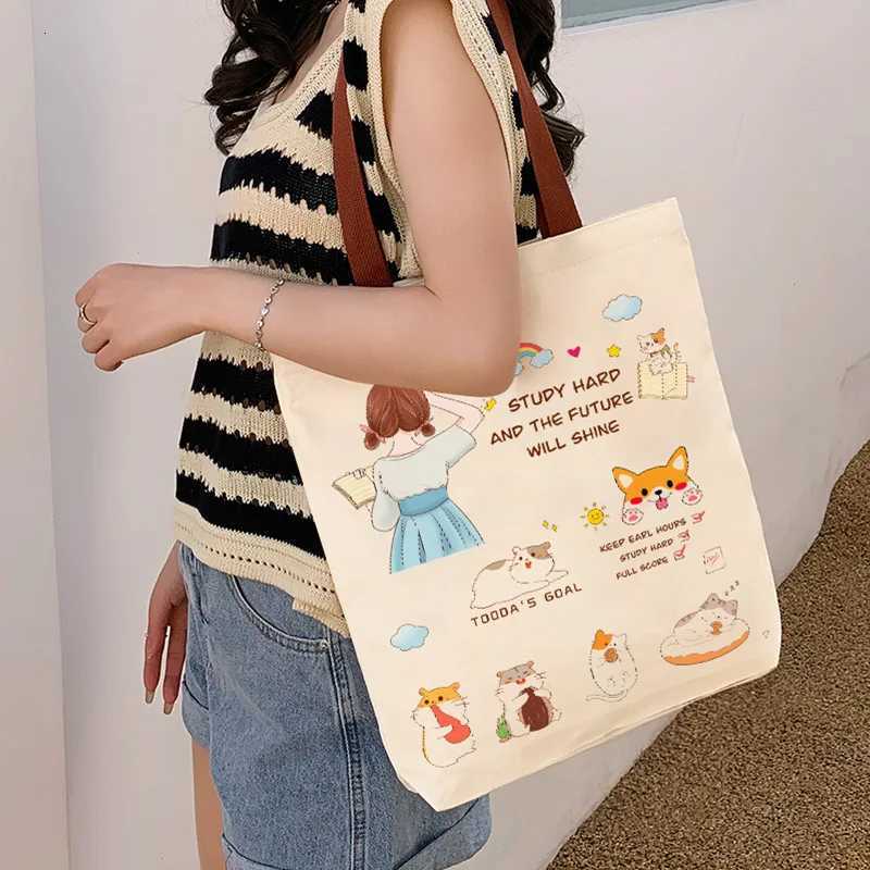 Womens Cartoon pattern Bag Casual Large Capacity Shoulder Bags Shopper Canvas Fashion Zipper Print Handbags Shopping BagT251121