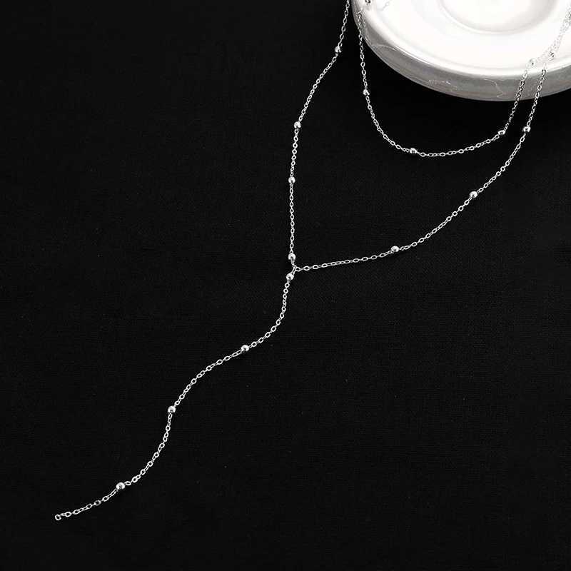 Dainty Long Necklace 14k Gold Plated Y-Shaped Pendant Necklace Trendy Layered Cz Beaded Necklaces Stainless Steel JewelryXJ251121