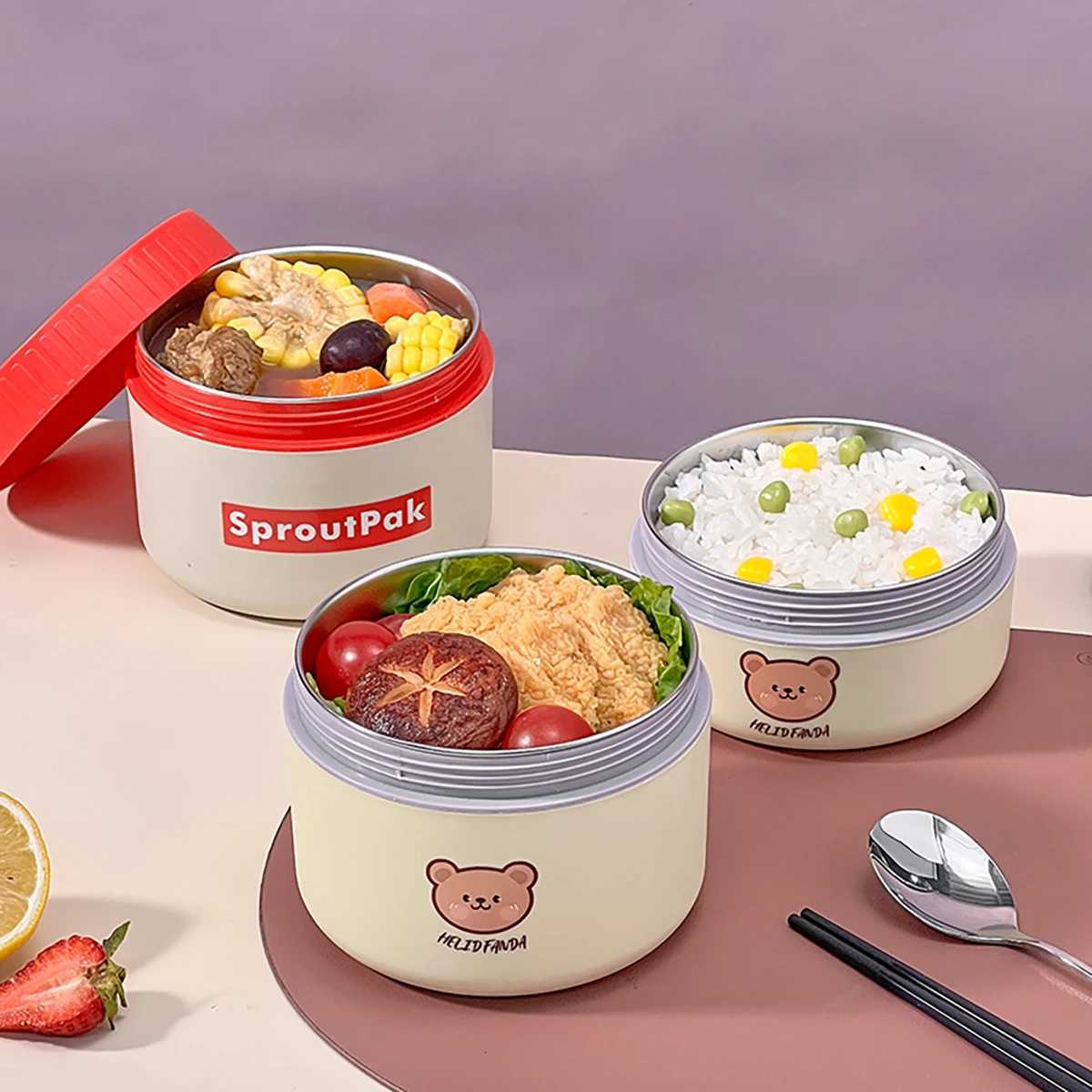 WORTHBUY Insulated Lunch Box For Kids Student 304 Stainless Steel Lunch Container Portable Sealed Salad Bento Box Microwave SafeM251121