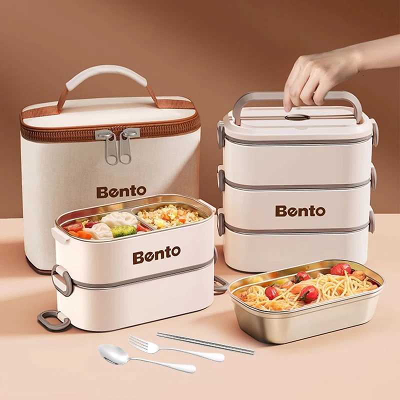 Stainless Steel Thermal Food Container With Bag Set Leakproof Travel Bento Box 1-3 Layer Kids School Lunch Box With CompartmentM251121