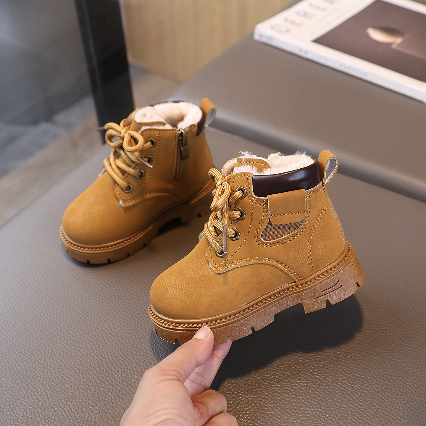 New designer shoes Autumn Winter New Children s Martin Boots Girls Boots British Style Leather Boots with Fleece Lining Boys Baby Shoes Little Yellow 
