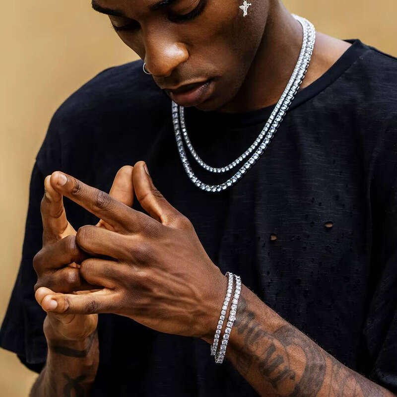 Fashion Jewelry Chain Necklace 14k White Gold Plated 5A moissanite Men and Women Tennis Bracelet