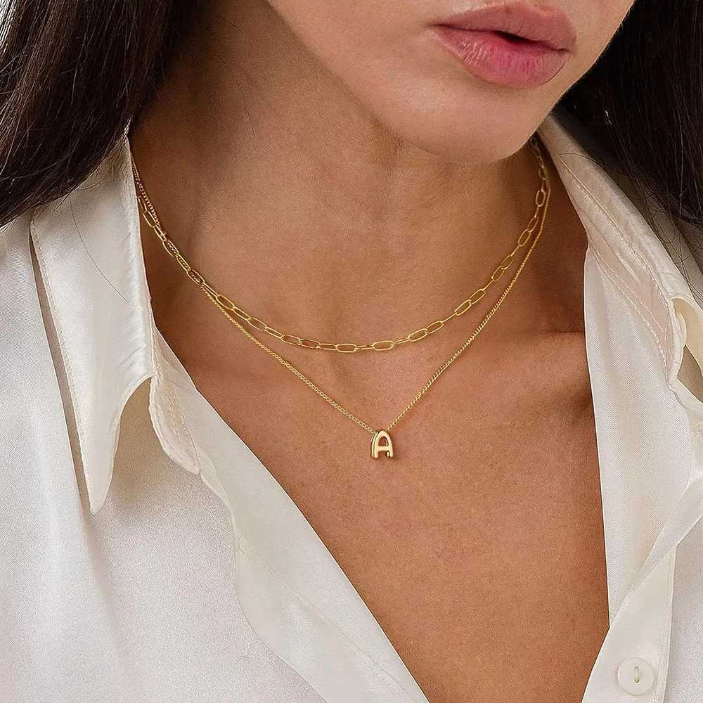 3D Bubble Initial A-Z Alphabet Mini Necklace for Women Girls Dainty Gold Plated Tiny Letter Stainless Steel Jewelry Bijoux GiftXJ251121