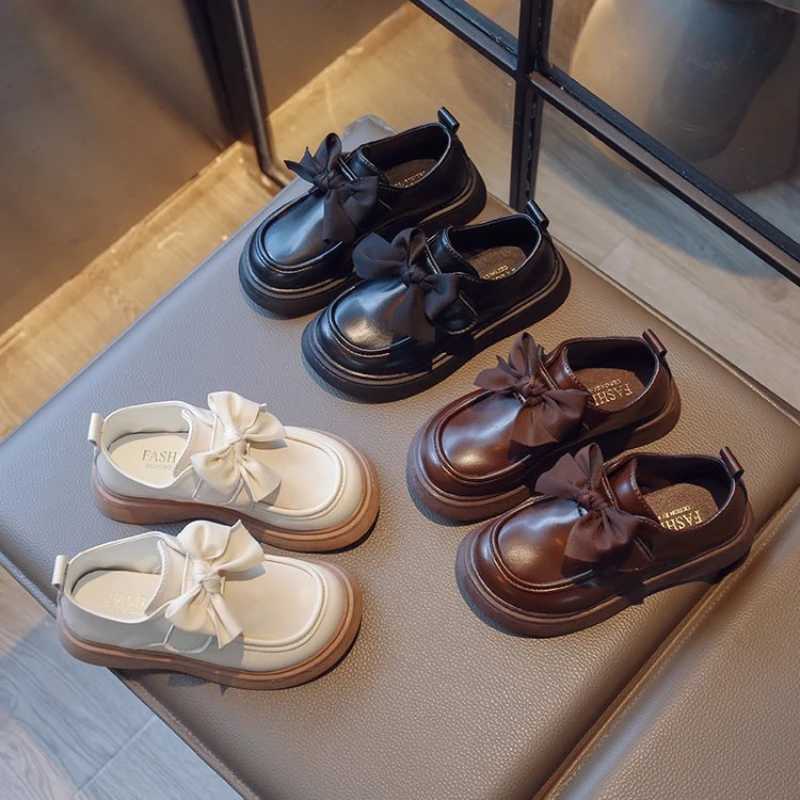 2024 Spring Autumn New Children Loafer for Girl Fashion British Style Princess Chic Bowtie Anti-slippery Casual Performance ShoeW251121