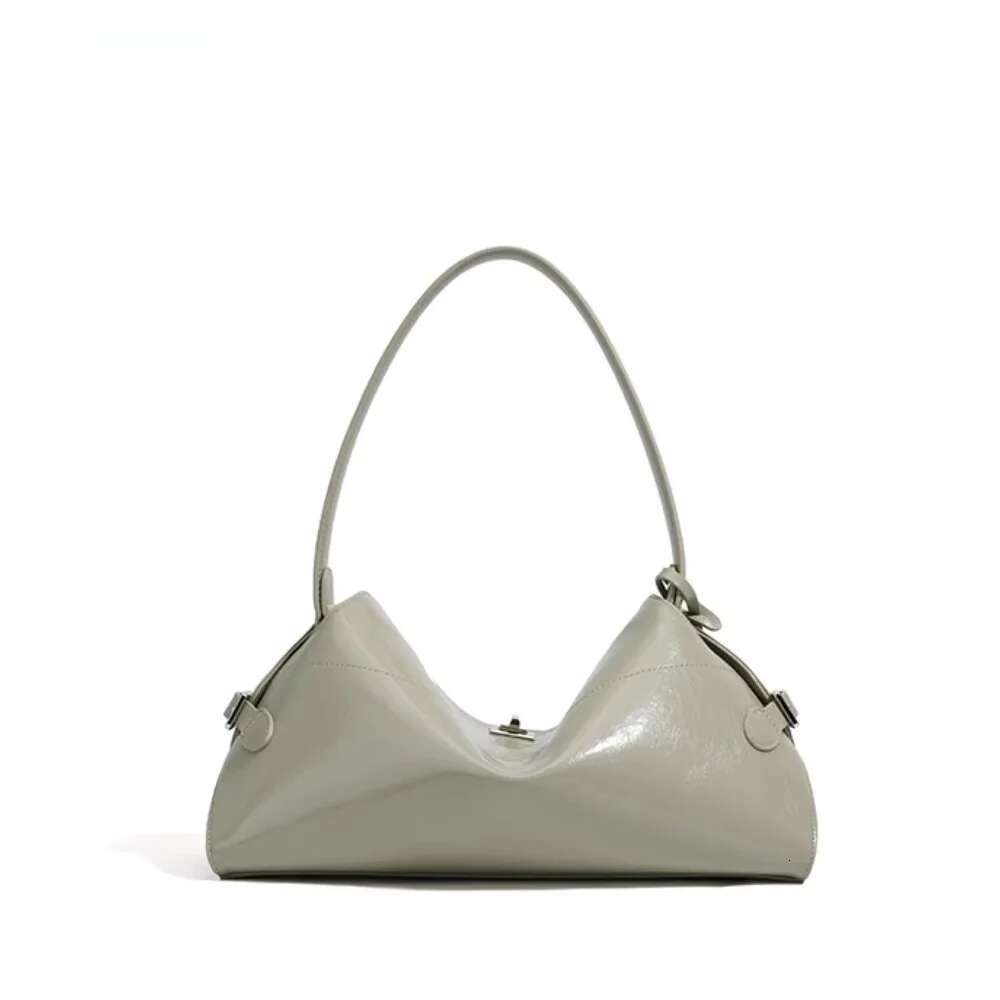 Designer bag 2025 New Leisure Matcha Beige Color Large Bowg Tote Oil Wax Glossy Cowhide Leather Women Handbag All-Match Commuter Purse