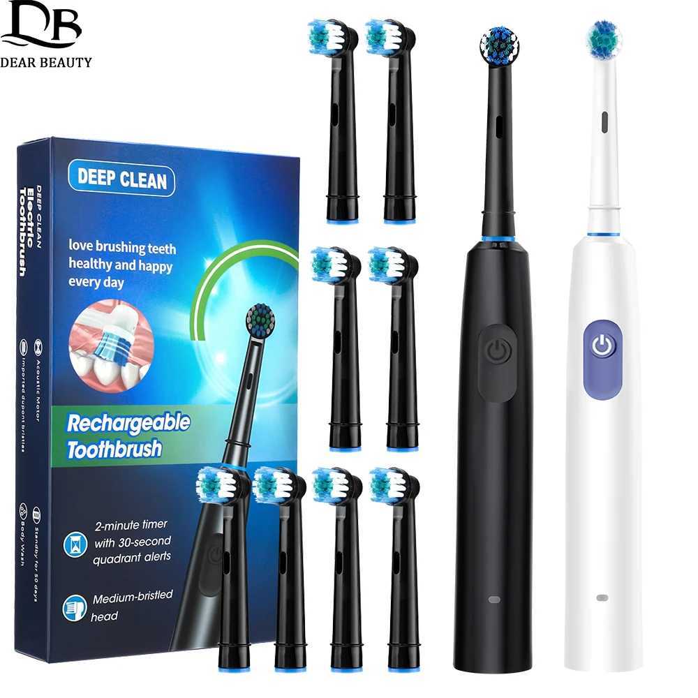 Rotary Rechargeable Electric Toothbrush 5 Mode Rotating Sonic Toothbrushes For Adult Teeth Cleaner Whitener 4/8 Soft Brush Heads C251121