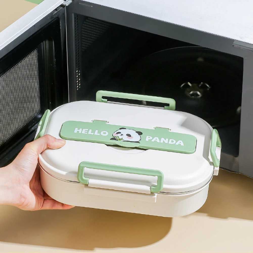 Safe 2/4/5 Grids Stainless Steel Thermal Lunch Box Microwave Heat Preservation Bento Box with Cutlery Set Panda for Adults KidsM251121
