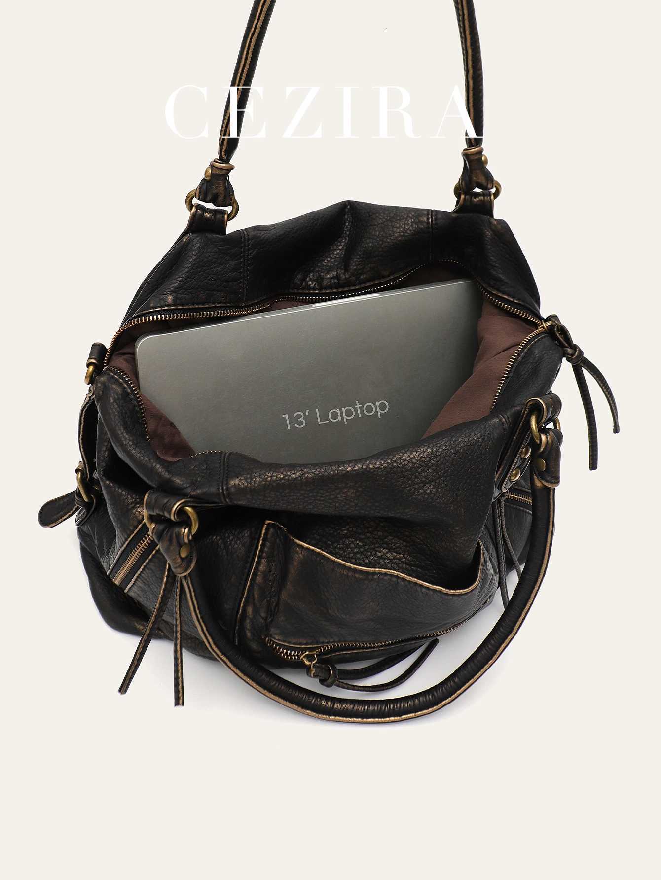 CEZIRA Cool Street Style Tote Wens B-off Color Wed PU s Crossbody Shoder Handbag Large Bag Travel Cmute Y251121