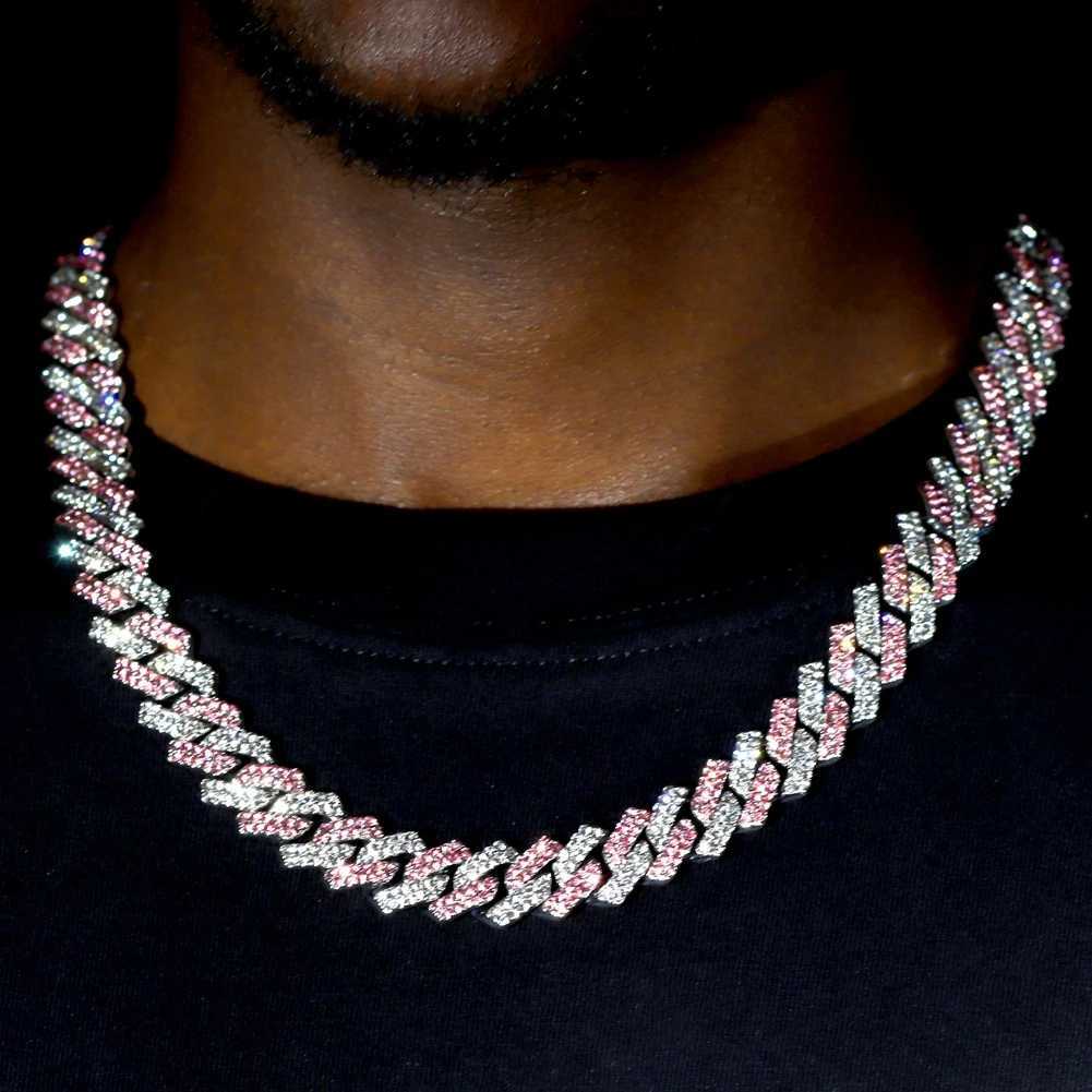 14MM Multicolor Pink Blue Iced Out Crystal Prong Cuban Chain Necklace For Women Men Bling Paved Rhinestonehip Hip Hop JewelryXJ251121