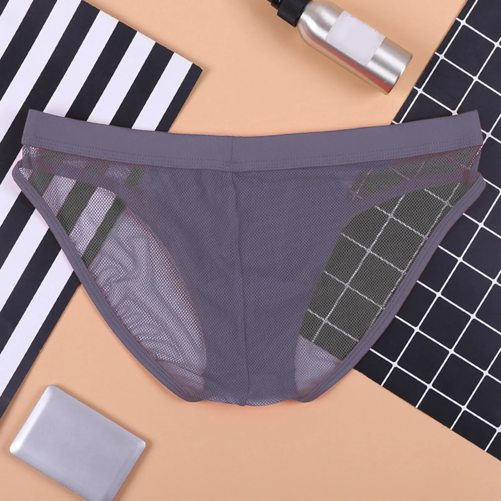 Mens triangle underwear sexy low rise mesh transparent seamless mens traceless 250417