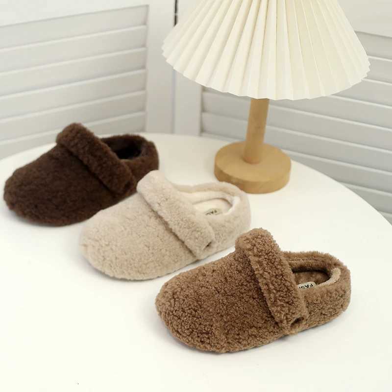 Children Cotton Slippers Soft Bottom Anti-slippery Kids Short Plush Warm Casual Flats Shoes Winter Girls Home Fluffy SlippersW251121
