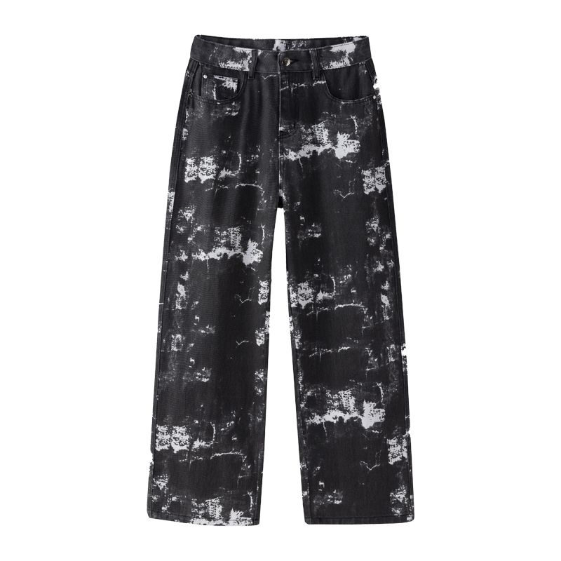 A classic, light luxury, high street style black loose wide-leg jeans for men in the 2025 autumn/winter collection---C209