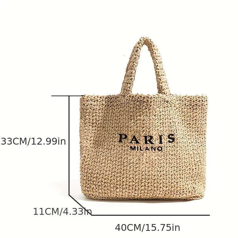 Casual Large Capacity Straw Tote Designer Letters Women Handbags Handmade Woven Summer Beach Bag Big Shopper Purses