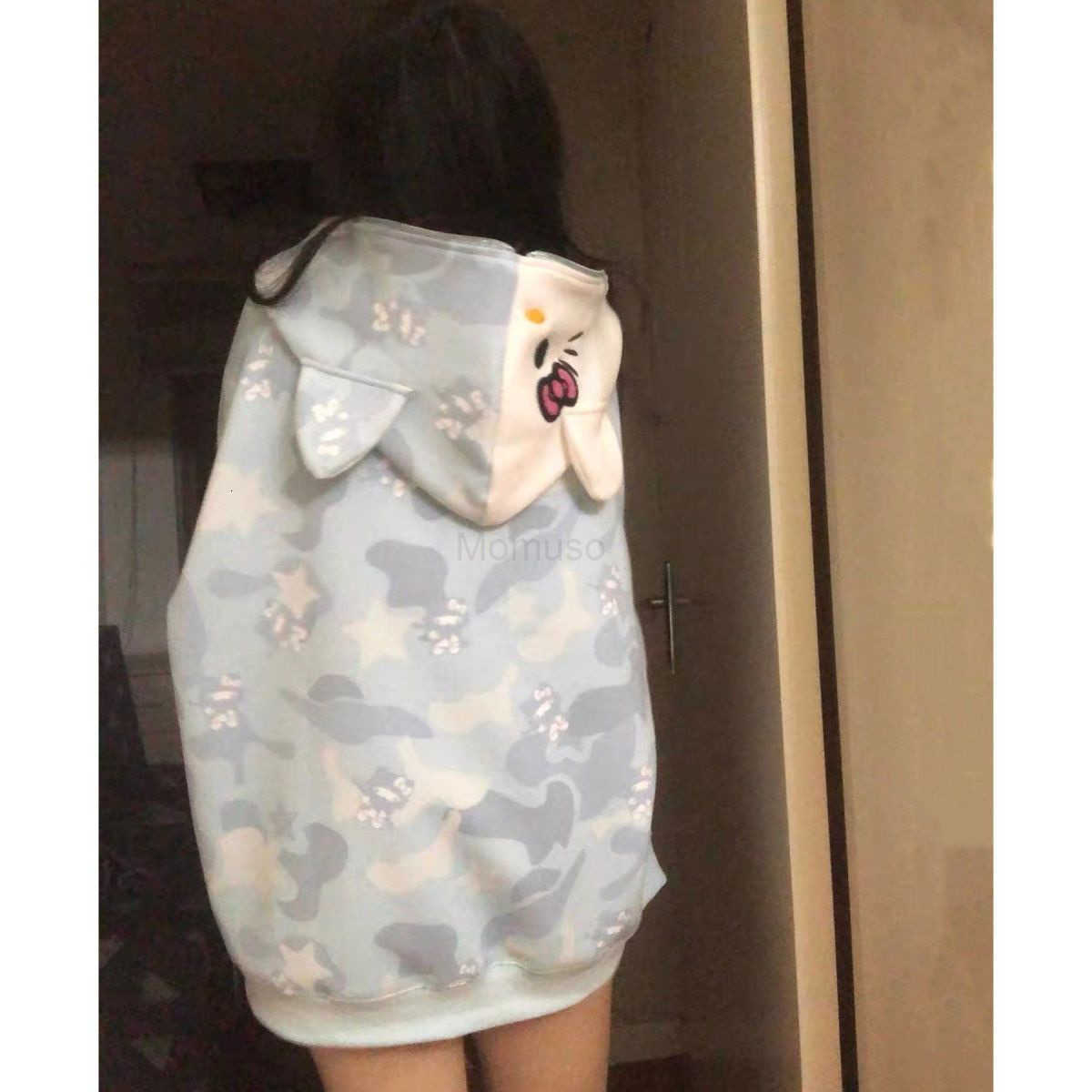 Sanrio Imitation Cotton Milk Silk Autumn Winter College Style Cardigan Zipper Hooded Sweatshirt Women Long Sleeve Loose Coat H251121