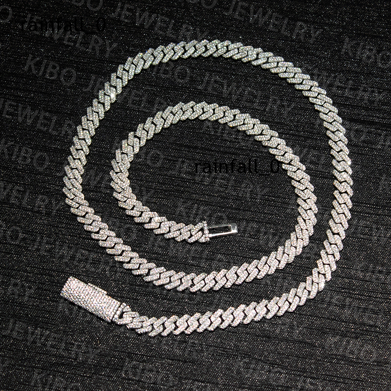 Hip Hop Iced Out Men Women VVS Moissanite Chain 8mm Two Rows 925 Silver Moissanite Cuban Link Chain