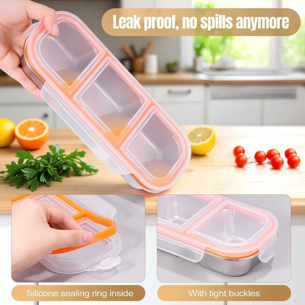 Silicone Reusable Snack Containers with Lids Double Compartment Snackle Box Containers Salad Dressing Sauce Seasoning ContainerM251121