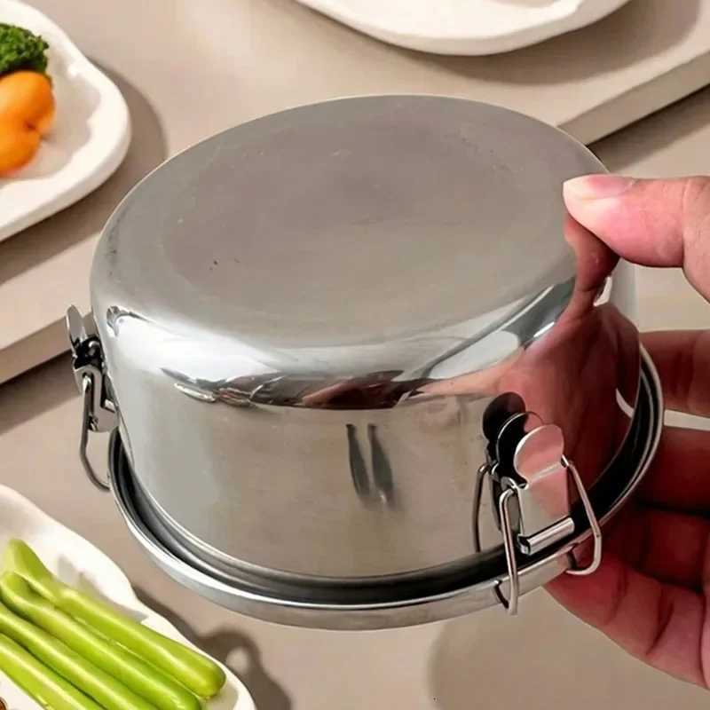 Stainless Steel Round Lunch Box with Lid Portable Leak-Proof Bento Boxes Food Storage Container Camping Picnic Bowl ContainersM251121