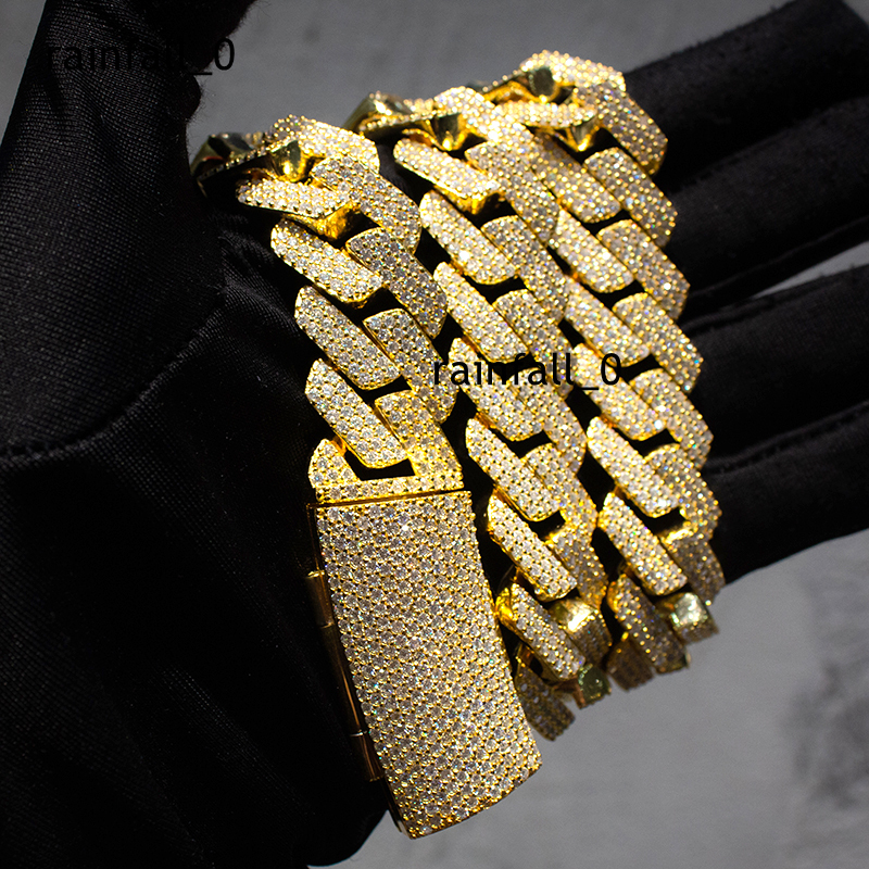 Hip Hop Men Jewelry Moissanite Necklace Sterling Silver 20mm 4 Rows Iced Moissanite Cuban Link Chain