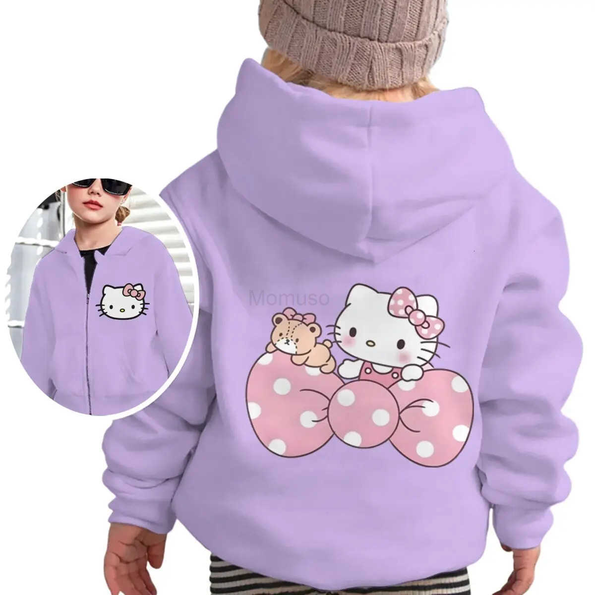 Sanrio Kids Zipper Hoodie Kawaii Hello Kitty Cartoon Anime Boys Girls Sweatshirt Cute Kitty Harajuku Fashion Zipper Style Hoodies Coat H251121