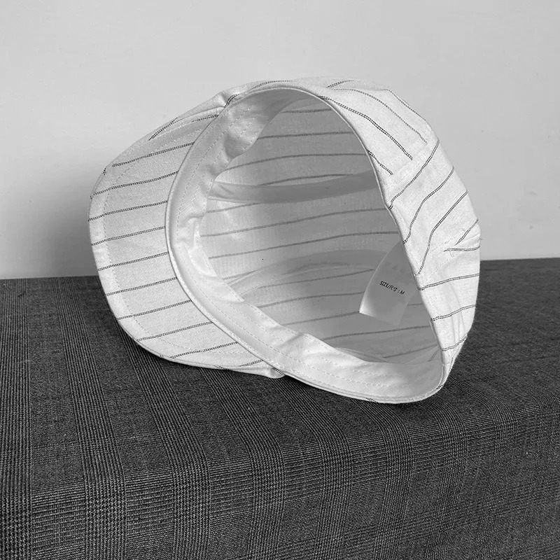Spring and summer linen s boy hat white striped breathable beret mens literary retro hat British hat mens hat 53 250420